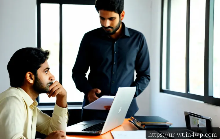 Home 17 오픈소스 기여를 위한 커뮤니케이션 전략 - Photorealistic collaborative workspace in Lahore, two Pakistani software contributors discussing an ...